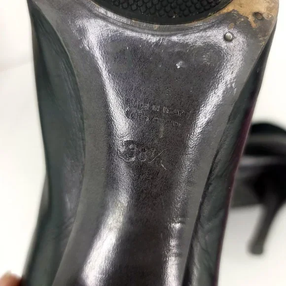 Costume National Black Leather Suede Button Heels Made in Italy - Picture 8 of 8